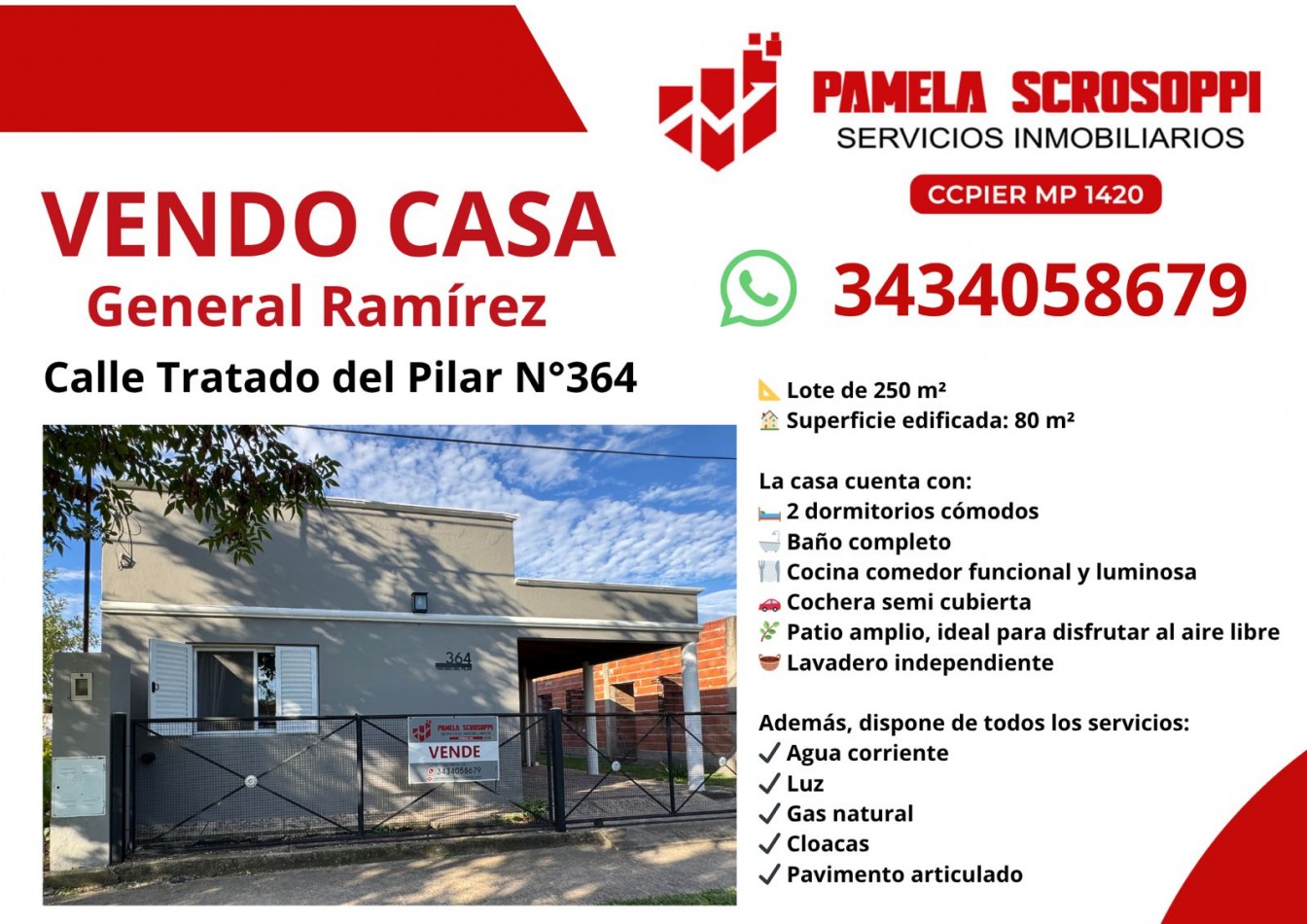 VENDO CASA EN GENERAL RAMIREZ, MUY BUEN PRECIO
