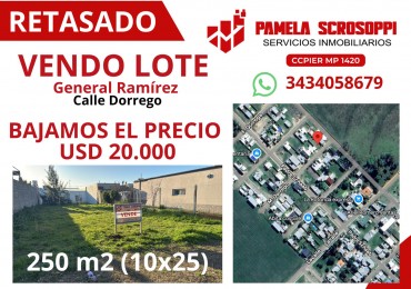 VENDO LOTE EN GENERAL RAMIREZ, ENTRE RIOS