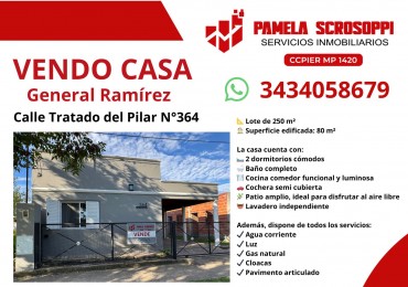 VENDO CASA EN GENERAL RAMIREZ, MUY BUEN PRECIO